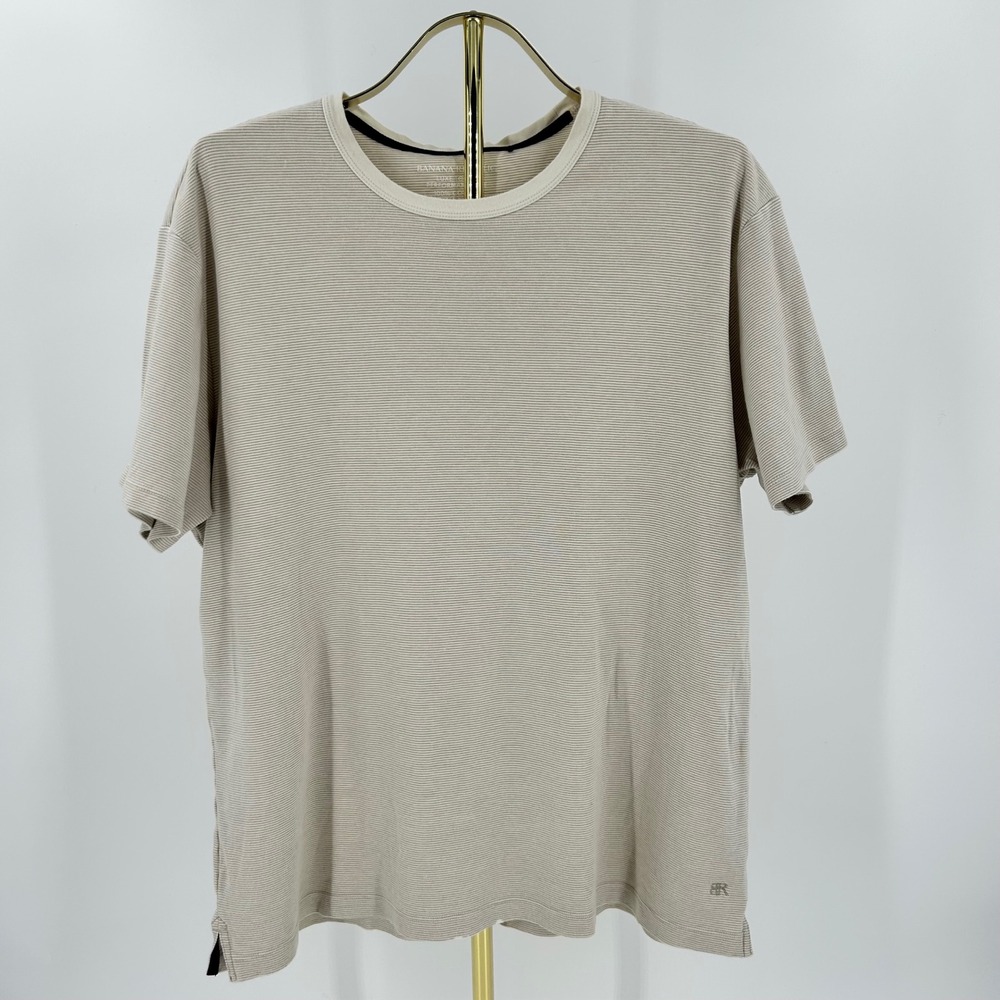 Banana Republic Luxe Touch Performance Tee Mens XXL Beige Striped Cotton Shirt
